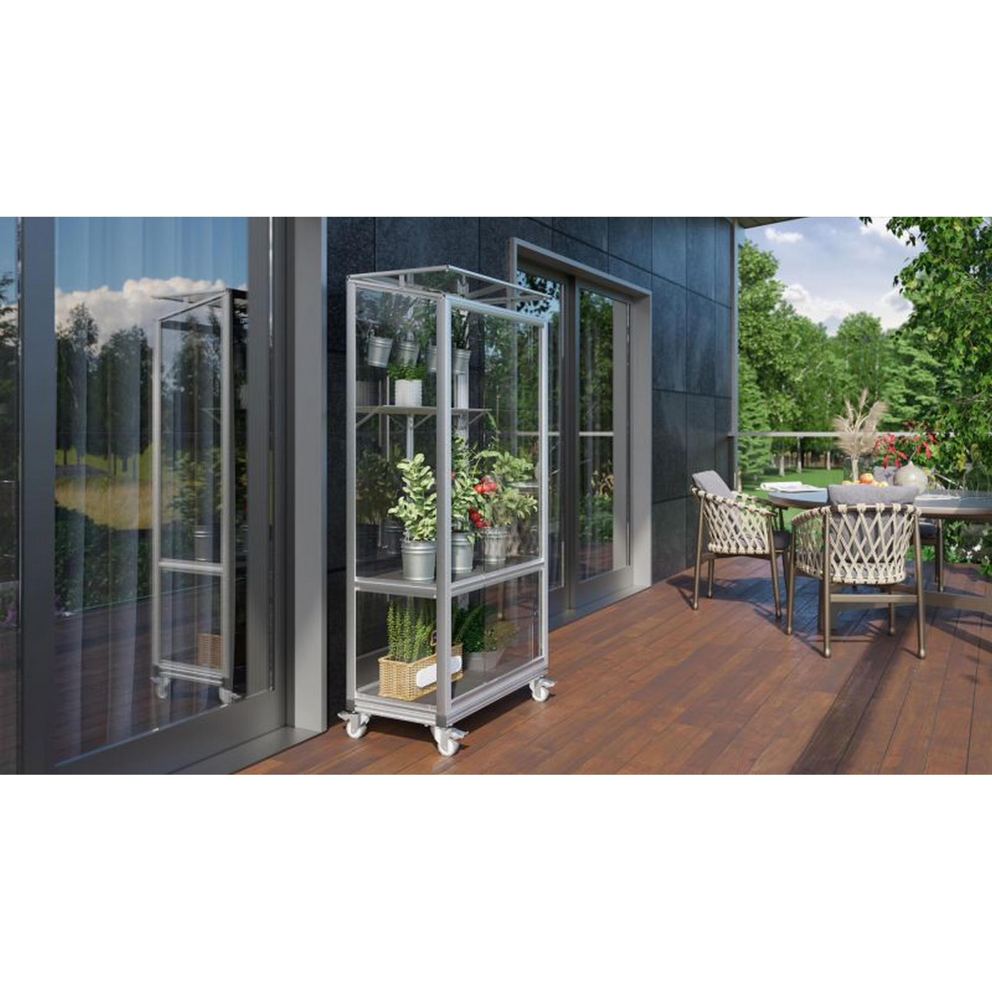 Balkon-Gewächshaus 'Polis 350' 80,8 x 42,3 cm mit 3 mm Sicherheitsglas aluminiumfarben