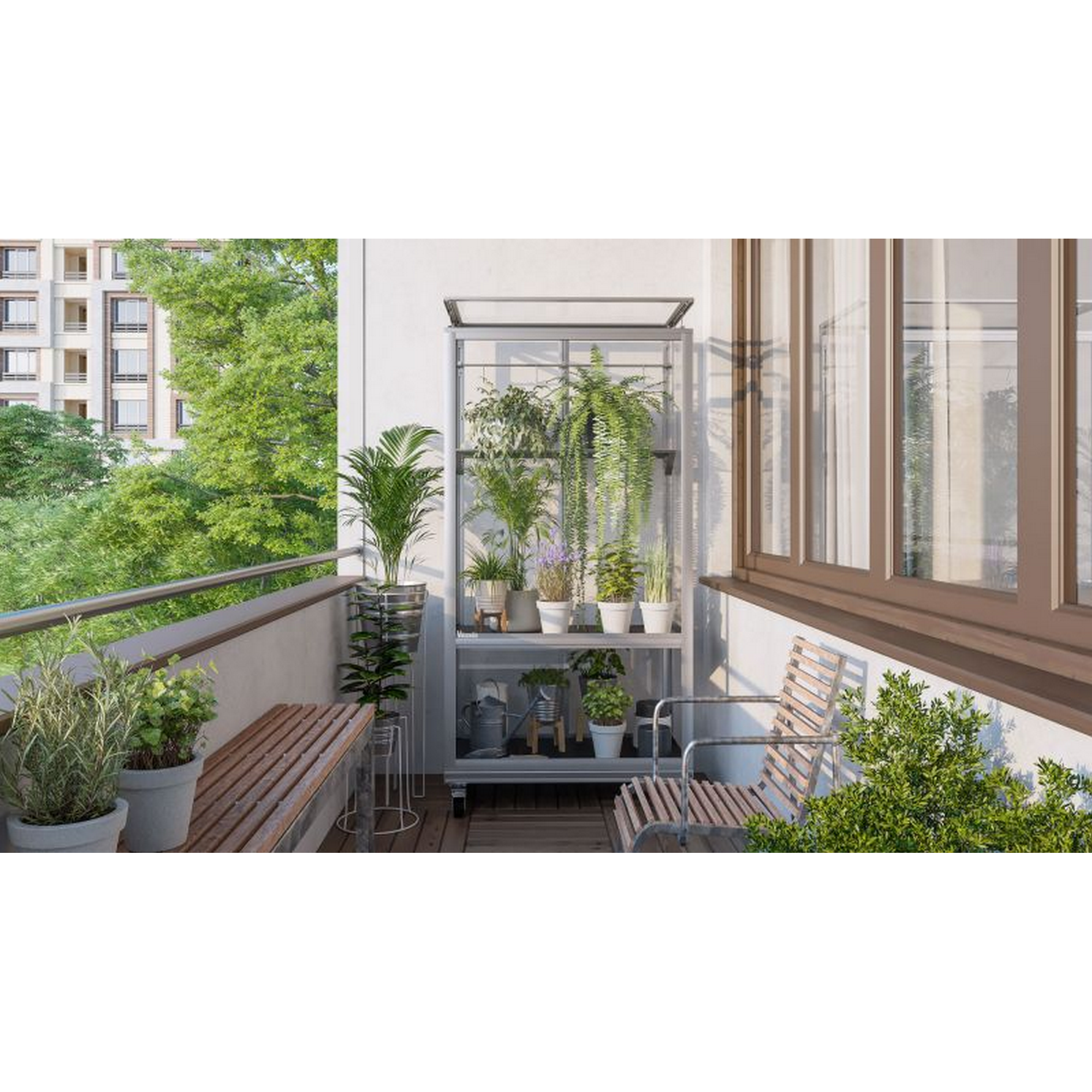 Balkon-Gewächshaus 'Polis 350' 80,8 x 42,3 cm mit 3 mm Sicherheitsglas aluminiumfarben