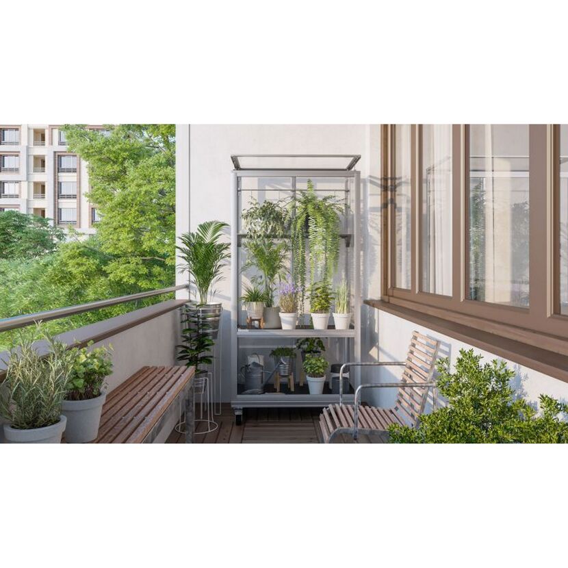Balkon-Gewächshaus 'Polis 350' 80,8 x 42,3 cm mit 3 mm Sicherheitsglas aluminiumfarben