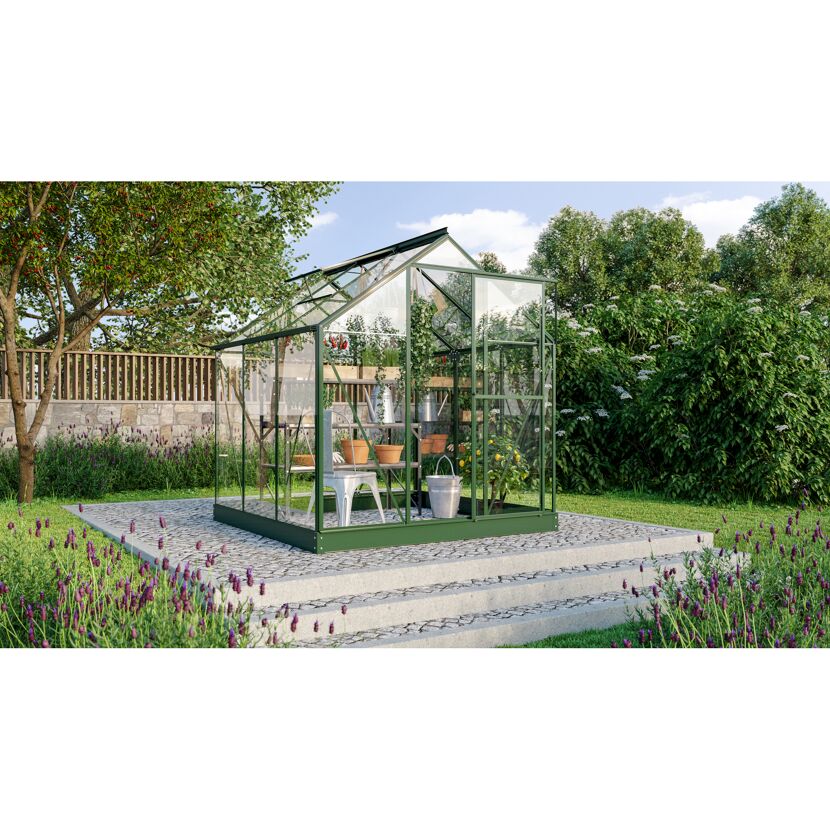 Gewächshaus Triton 3800 ESG smaragd im Garten