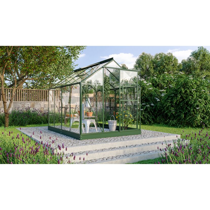 Gewächshaus Triton 5000 ESG smaragd im Garten
