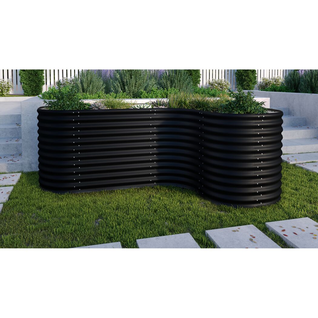Schwarzes Hochbeet Curve mit Bepflanzung
