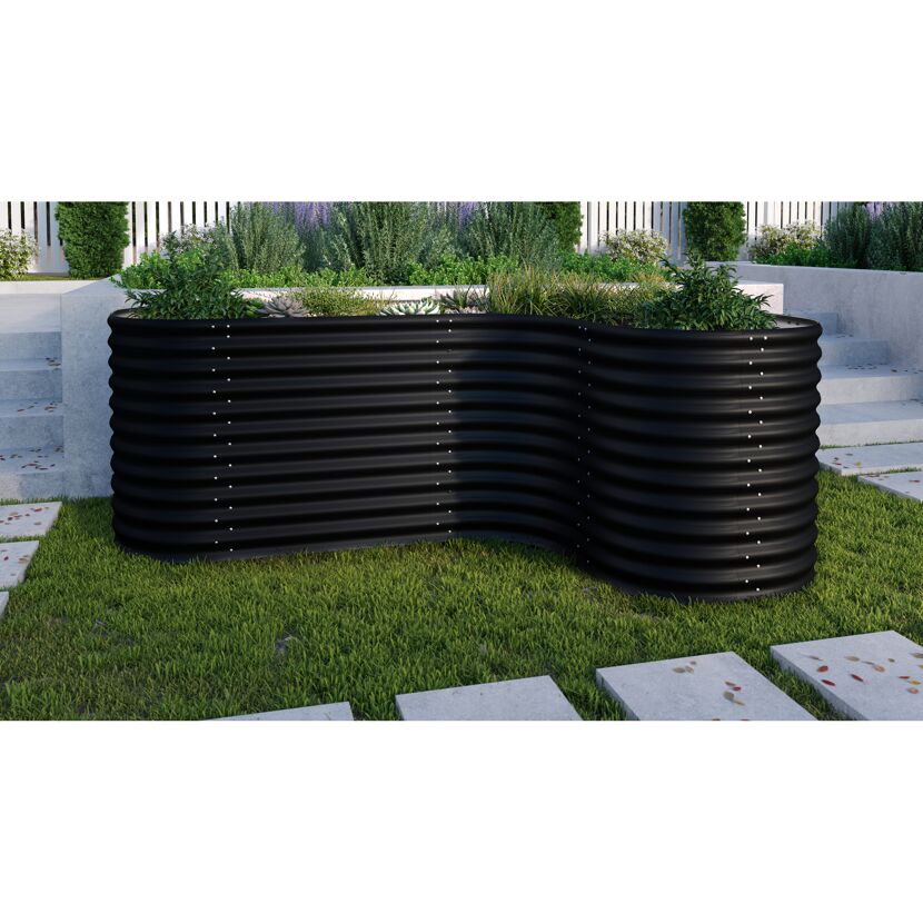 Schwarzes Hochbeet Curve mit Bepflanzung