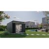 Gerätehaus 'AvantGarde' mit Doppeltür in einem modernen Garten mit Pool.