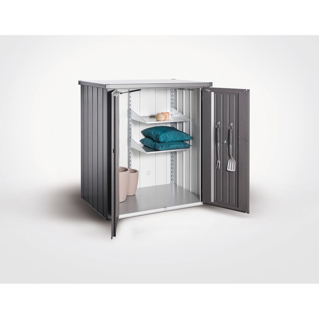 Geräteschrank TS Romeo dunkelgrau geöffnet
