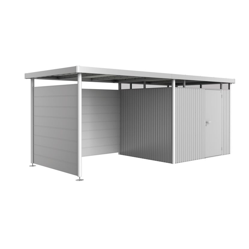 Gerätehaus HighLine mit Sichtschutzwand und Geräteschrank silber