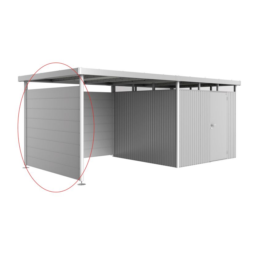 Metallgerätehaus mit Seitenwand und Vordach