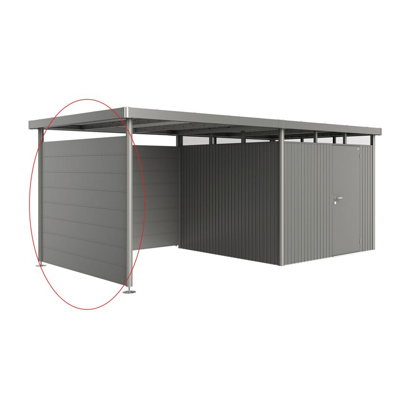 Metallgerätehaus mit Seitenwand und Vordach