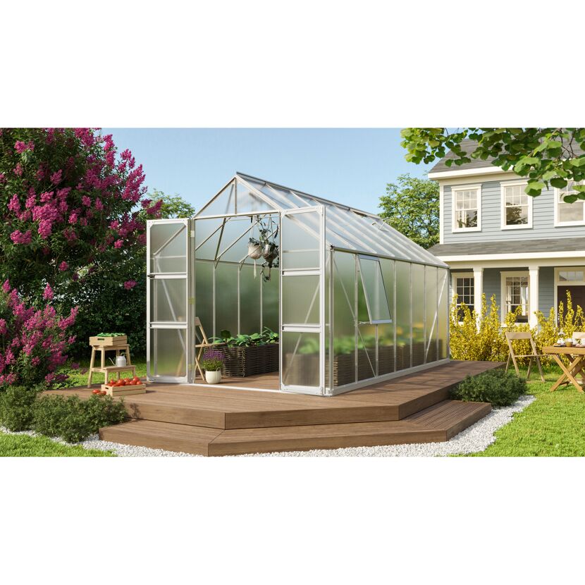 Gewächshaus Olymp 11500 HKP 4m x 4m im Garten