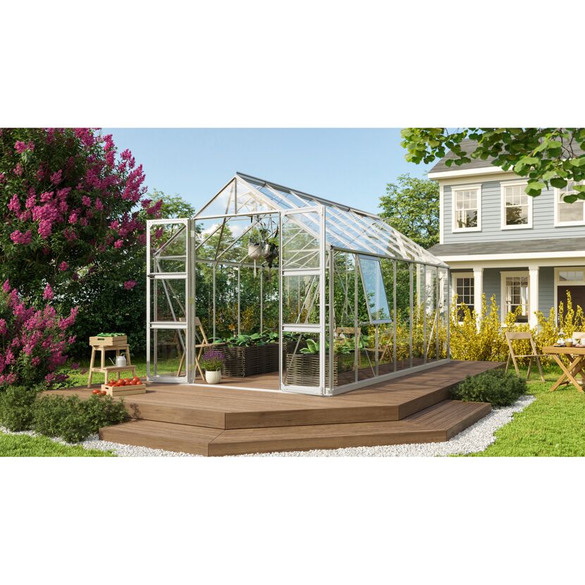Gewächshaus Olymp 11500 ESG Alu im Garten