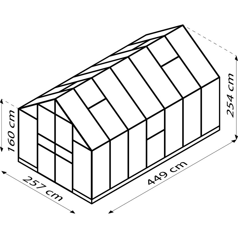 Gewächshaus mit den Maßen 449 x 257 x 254 cm