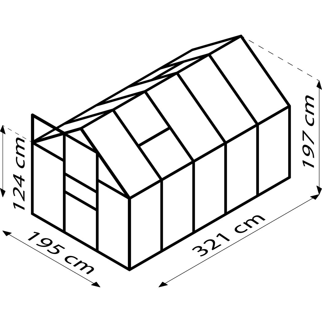 Gewächshaus Comet 6200 smaragd mit Maßen