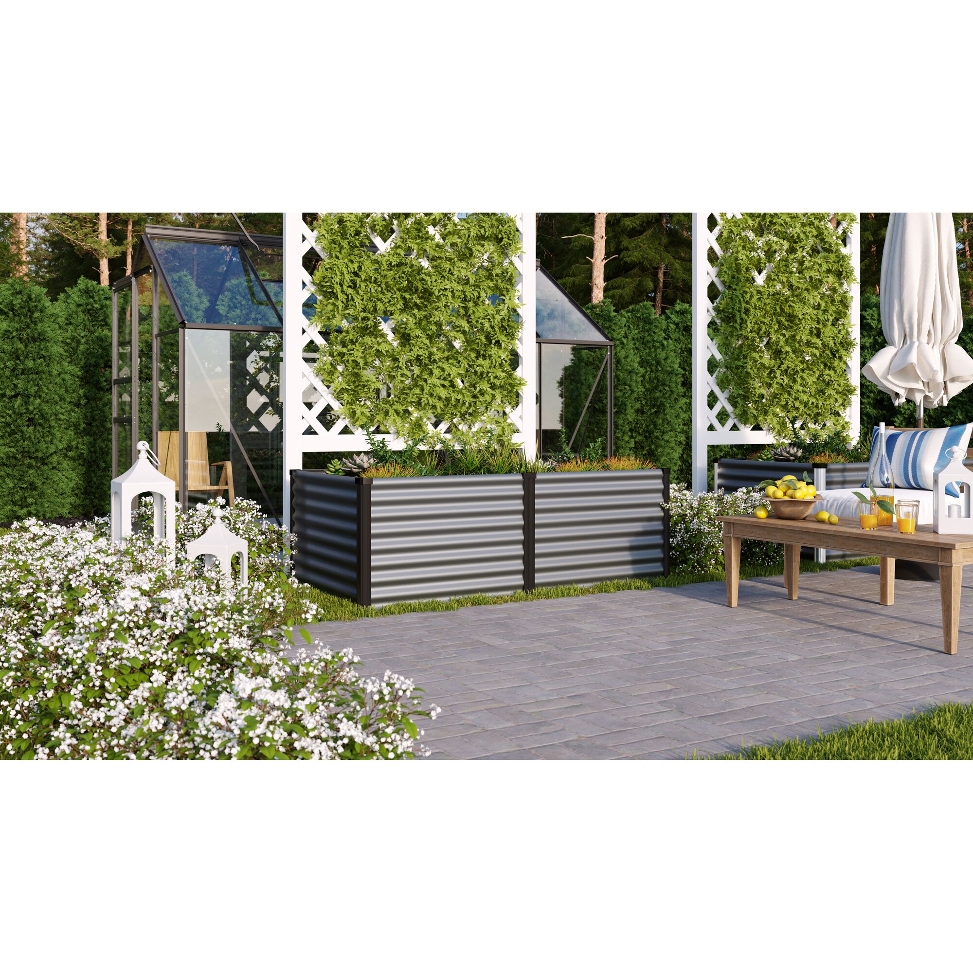 Zwei graue Hochbeete Linus im Garten