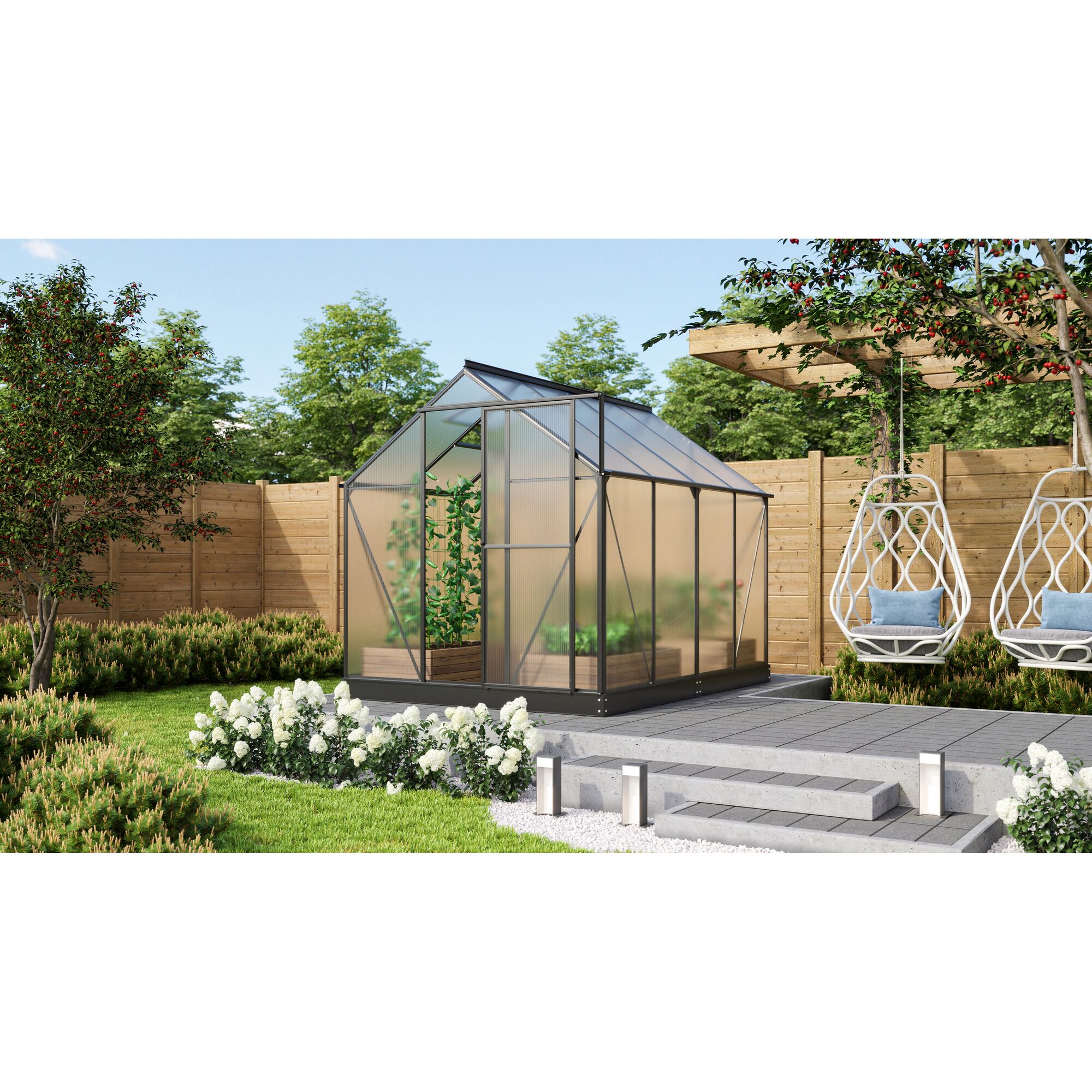 Gewächshaus GWH Triton 5000 schwarz im Garten