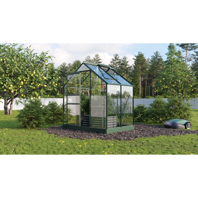 Gewächshaus Planet 2500 smaragd im Garten