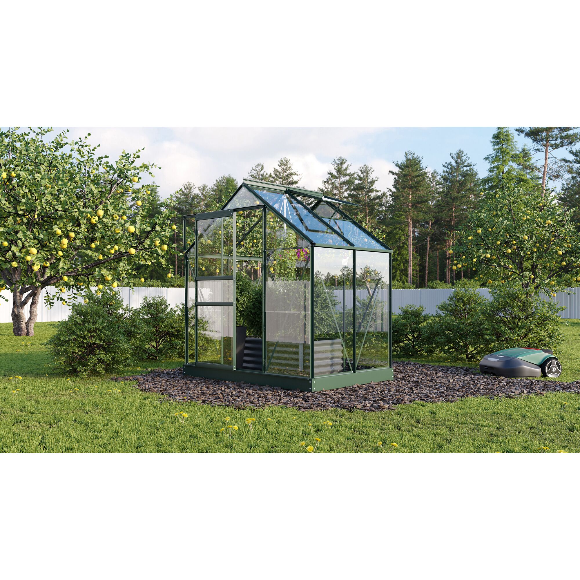 Gewächshaus Planet 2500 smaragd im Garten