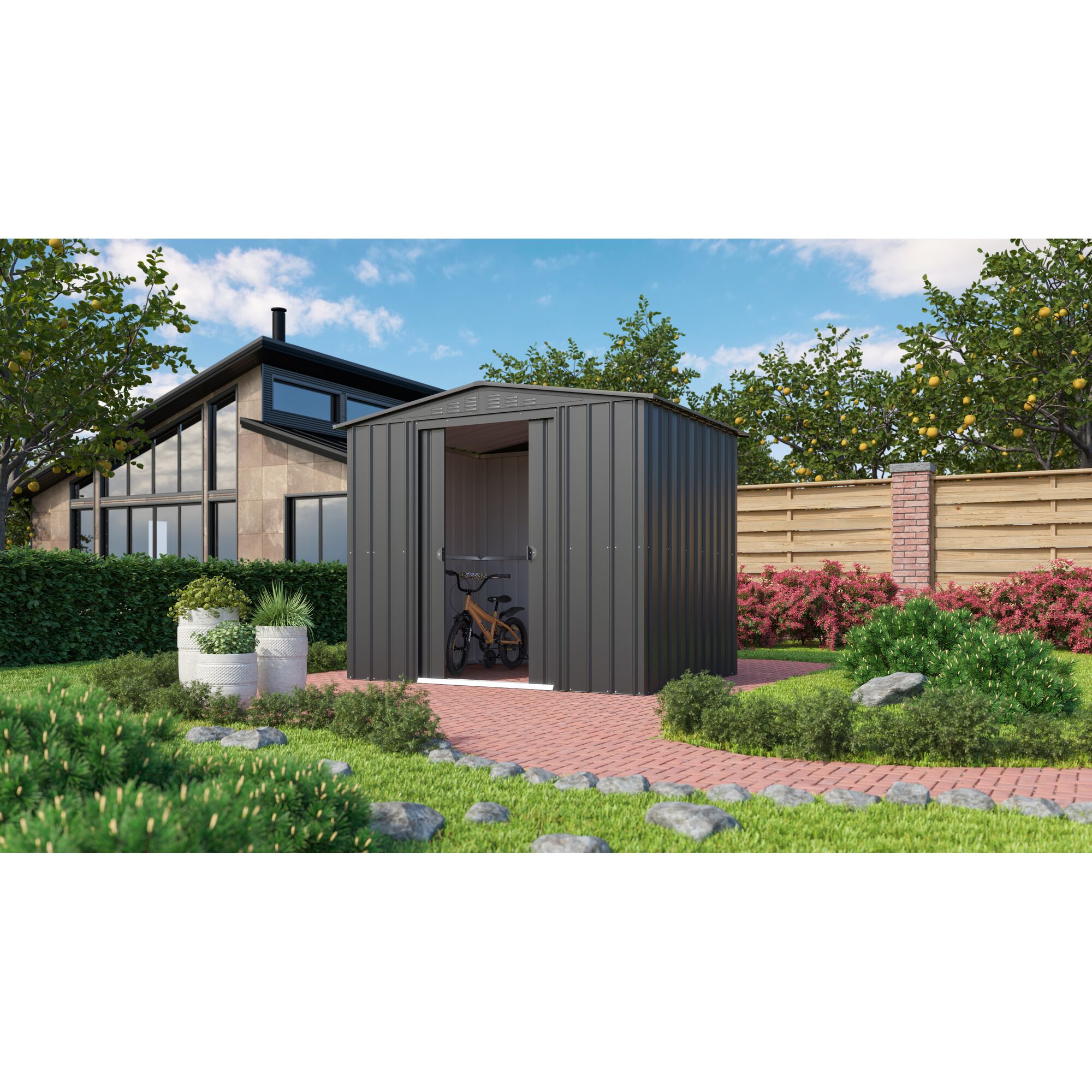 Anthraziter Gartenmanager Dream 86 mit Kinderfahrrad