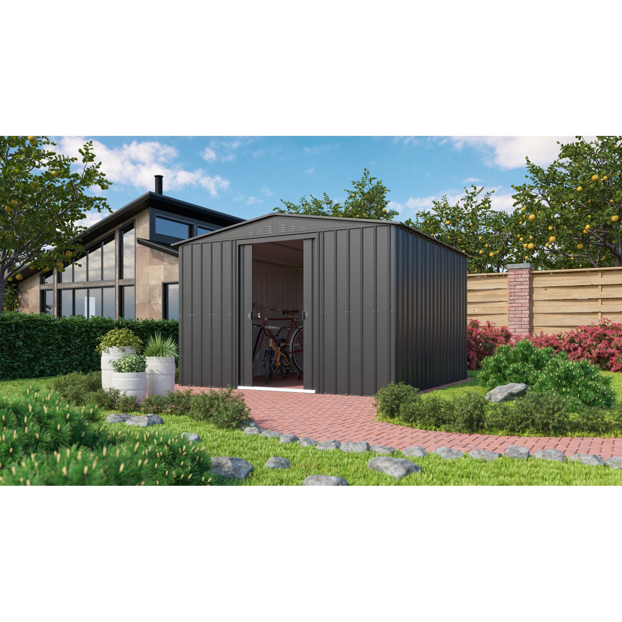 Grauer Gartenmanager Dream 1010 mit Fahrrädern