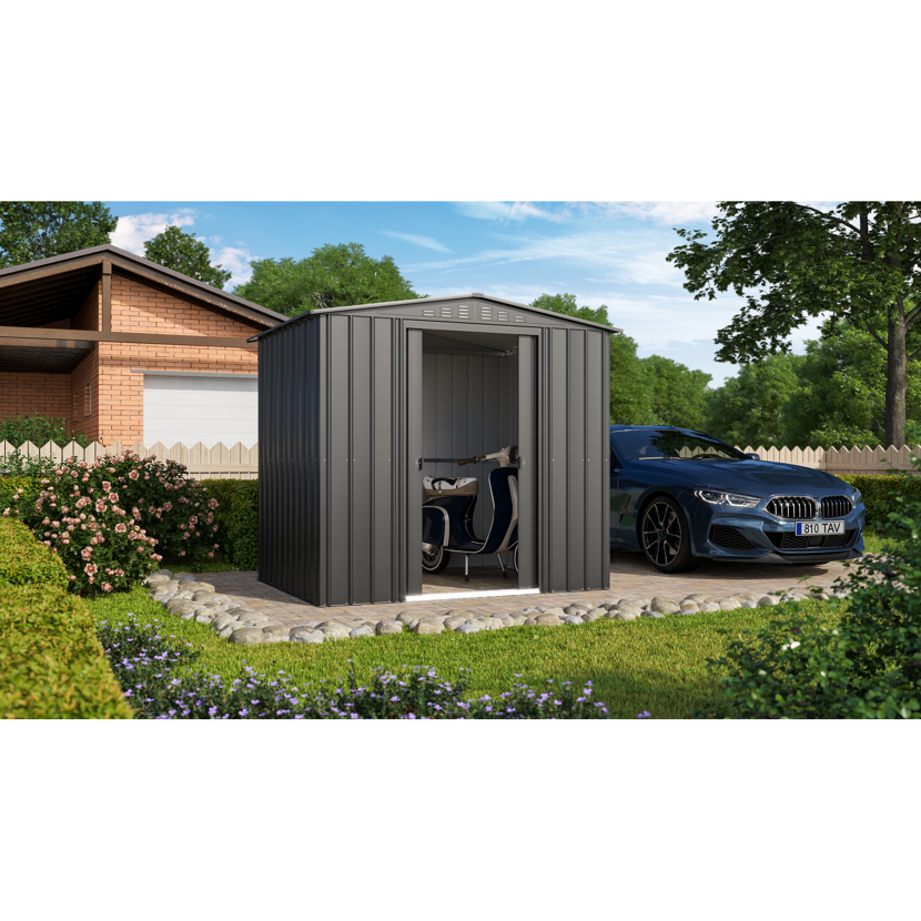 Gerätehaus Tower 8 x 6, anthrazit, mit Roller