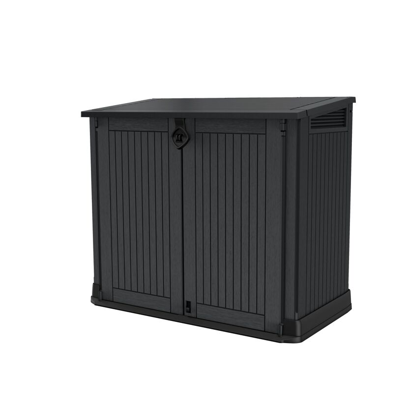 Schwarze Mülltonnenbox aus Kunststoff