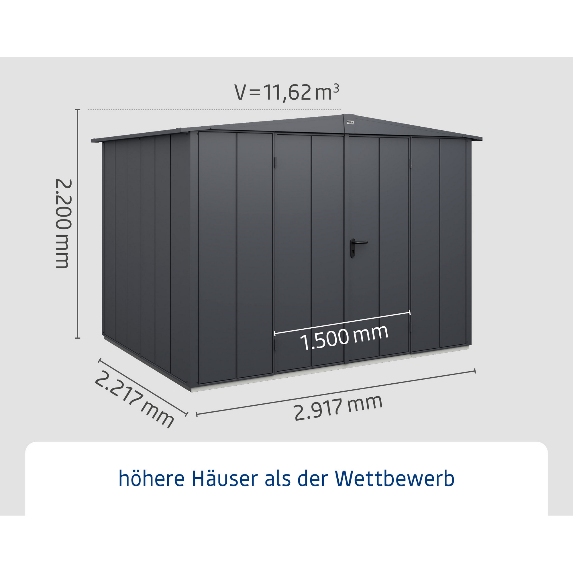Gerätehaus 'Elegant Typ 3' anthrazit matt 288,2 x 218,2 cm, mit Doppeltür