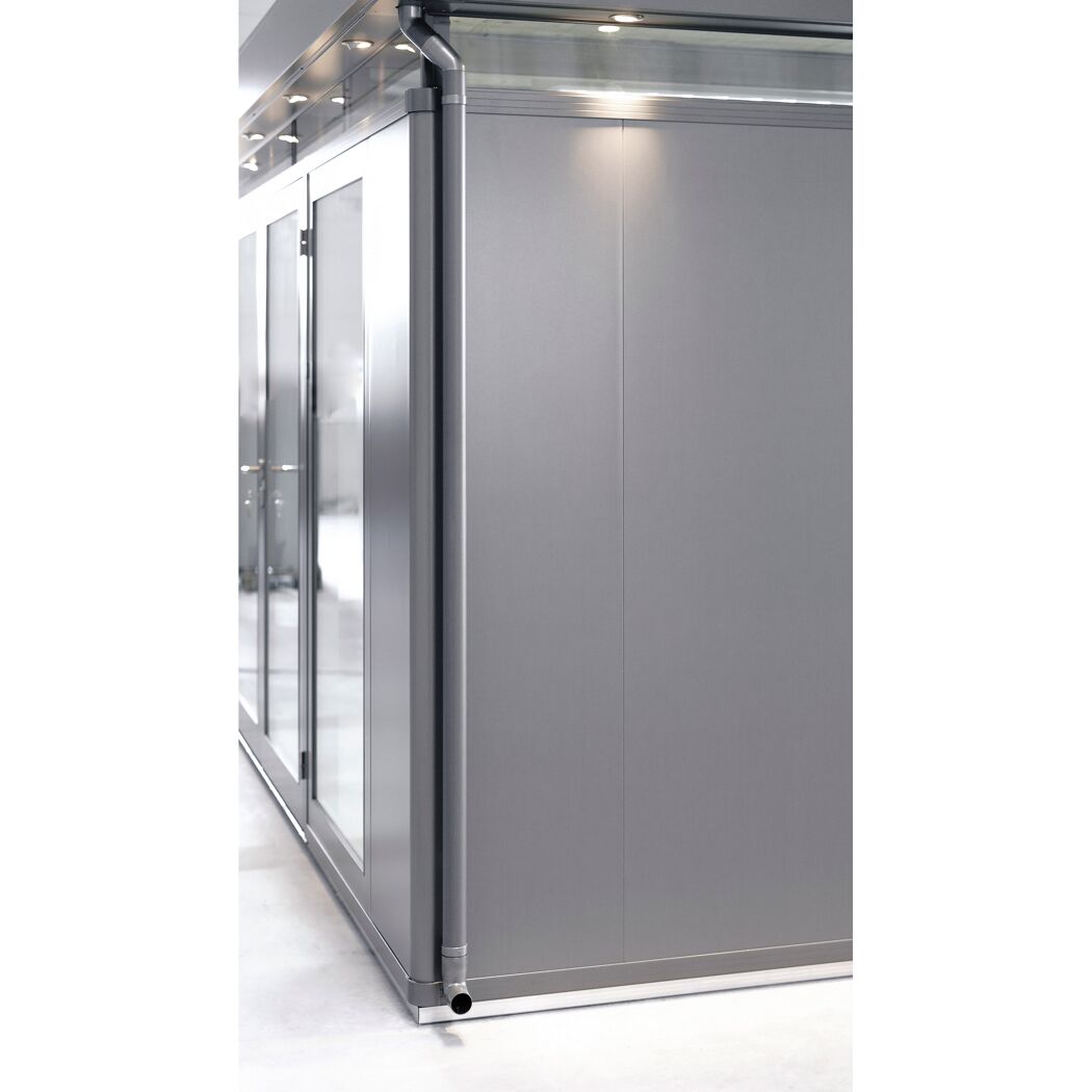 Gartenhaus 'CasaNova' quarzgrau-metallic mit Glasfront und Beleuchtung