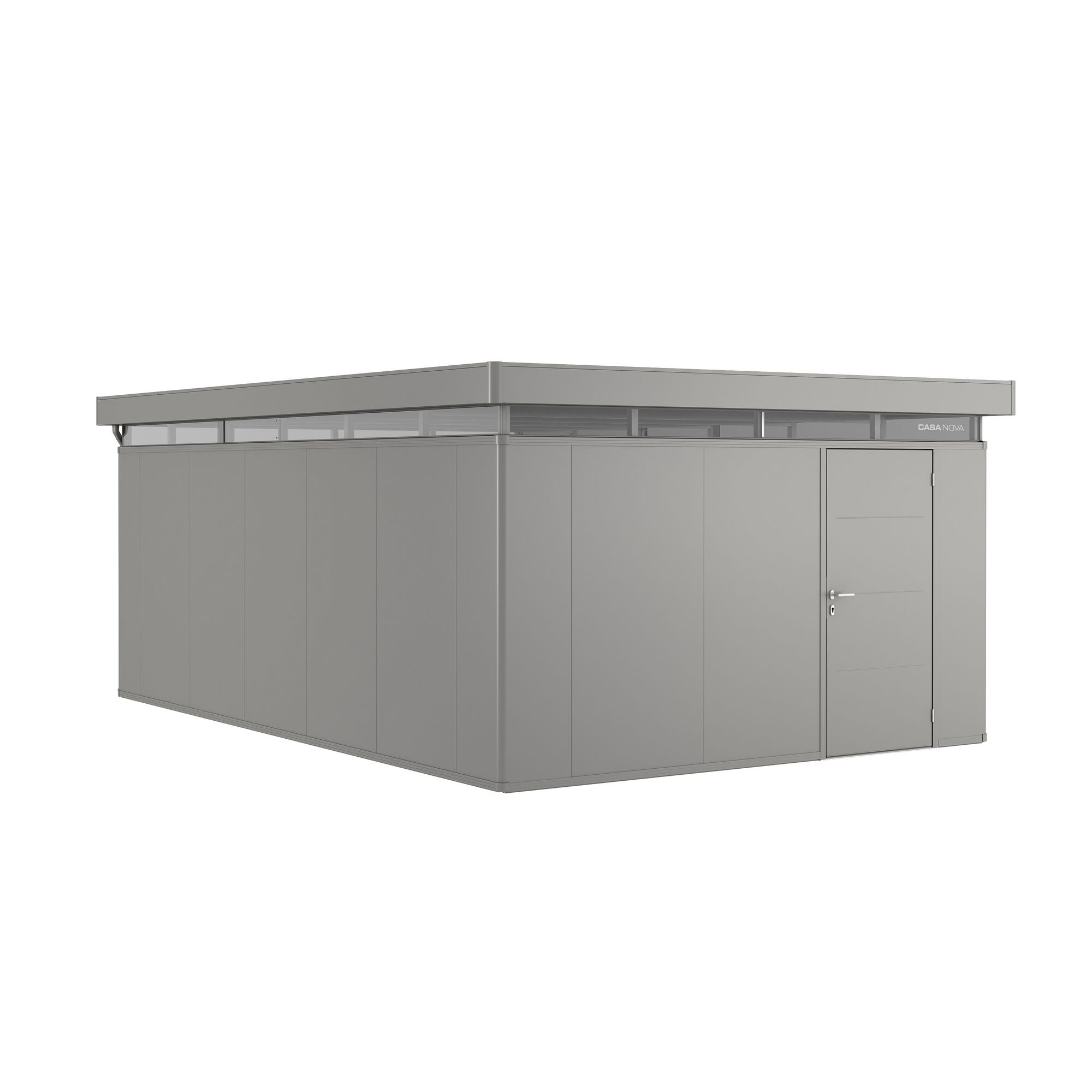 Graues Gartenhaus CasaNova mit Flachdach und Tür