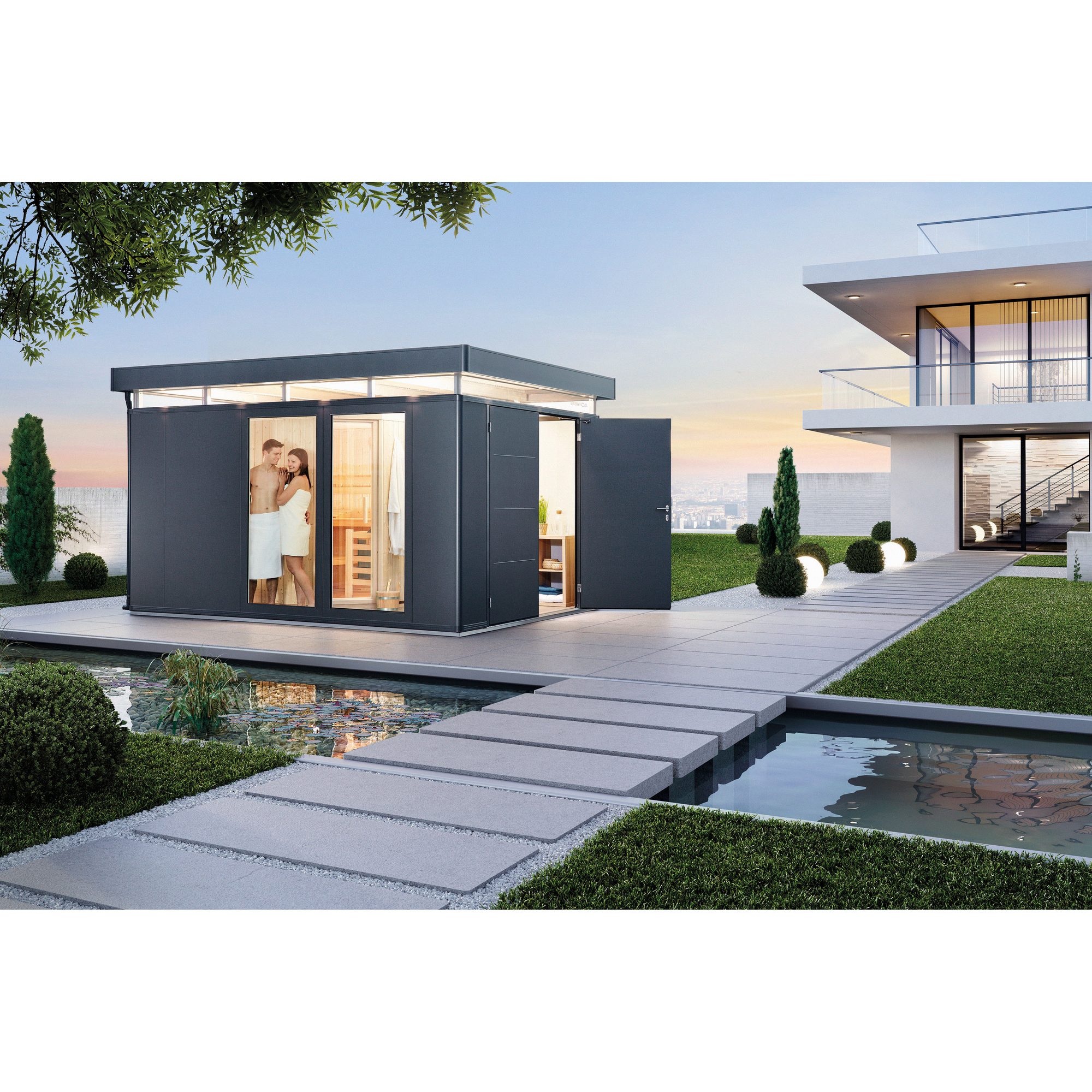 Gartenhaus 'CasaNova' 4 x 6 quarzgrau-metallic Einzeltür links
