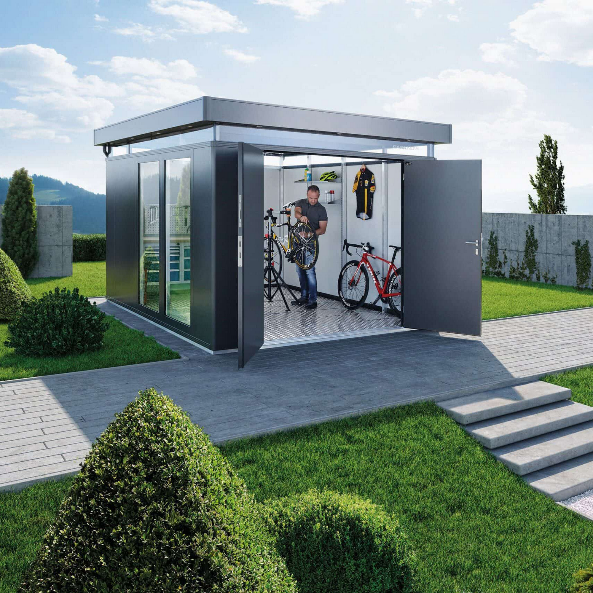 Gartenhaus 'CasaNova' 4 x 6 quarzgrau-metallic Einzeltür links