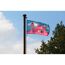 Rosa Schloss auf blauer Flagge im Wind