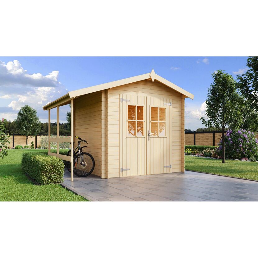 Helles Gartenhaus mit Fahrradstellplatz