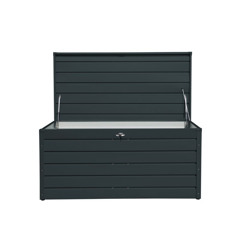 Offene anthrazitfarbene Gartenbox Palladium von Keter.