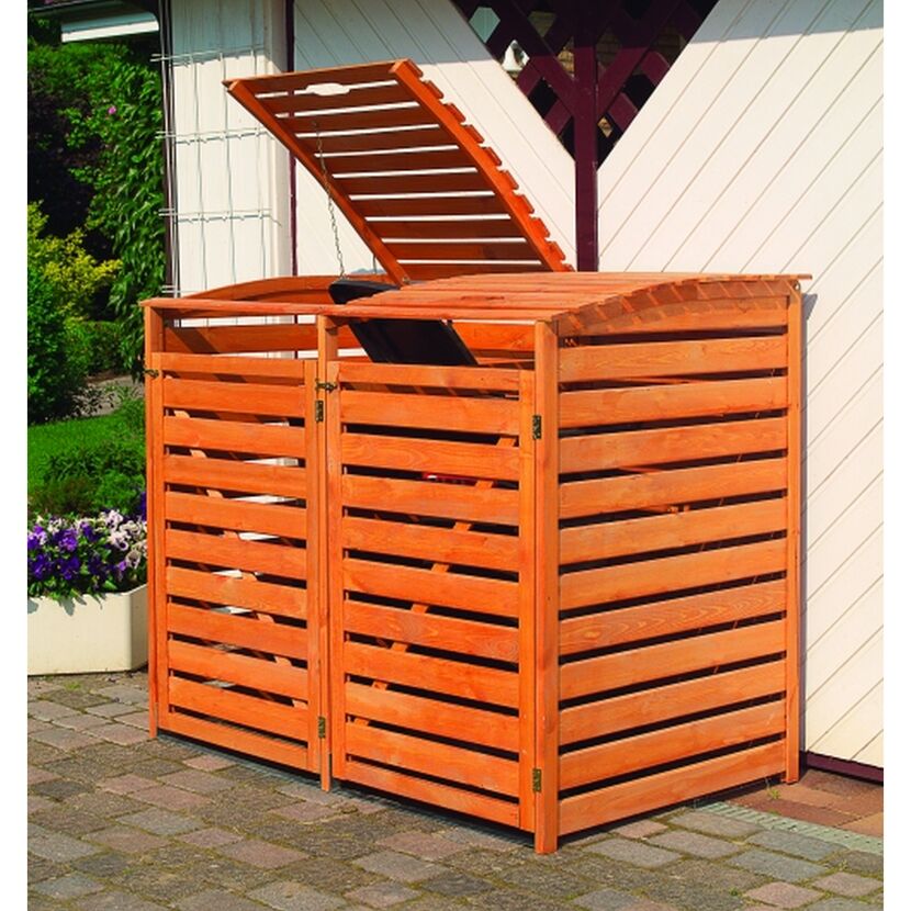 Mülltonnenbox aus Holz für zwei Tonnen