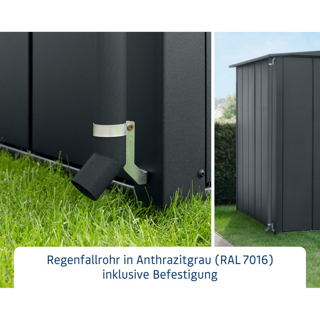 Anthrazitgraues Regenfallrohr mit Befestigung