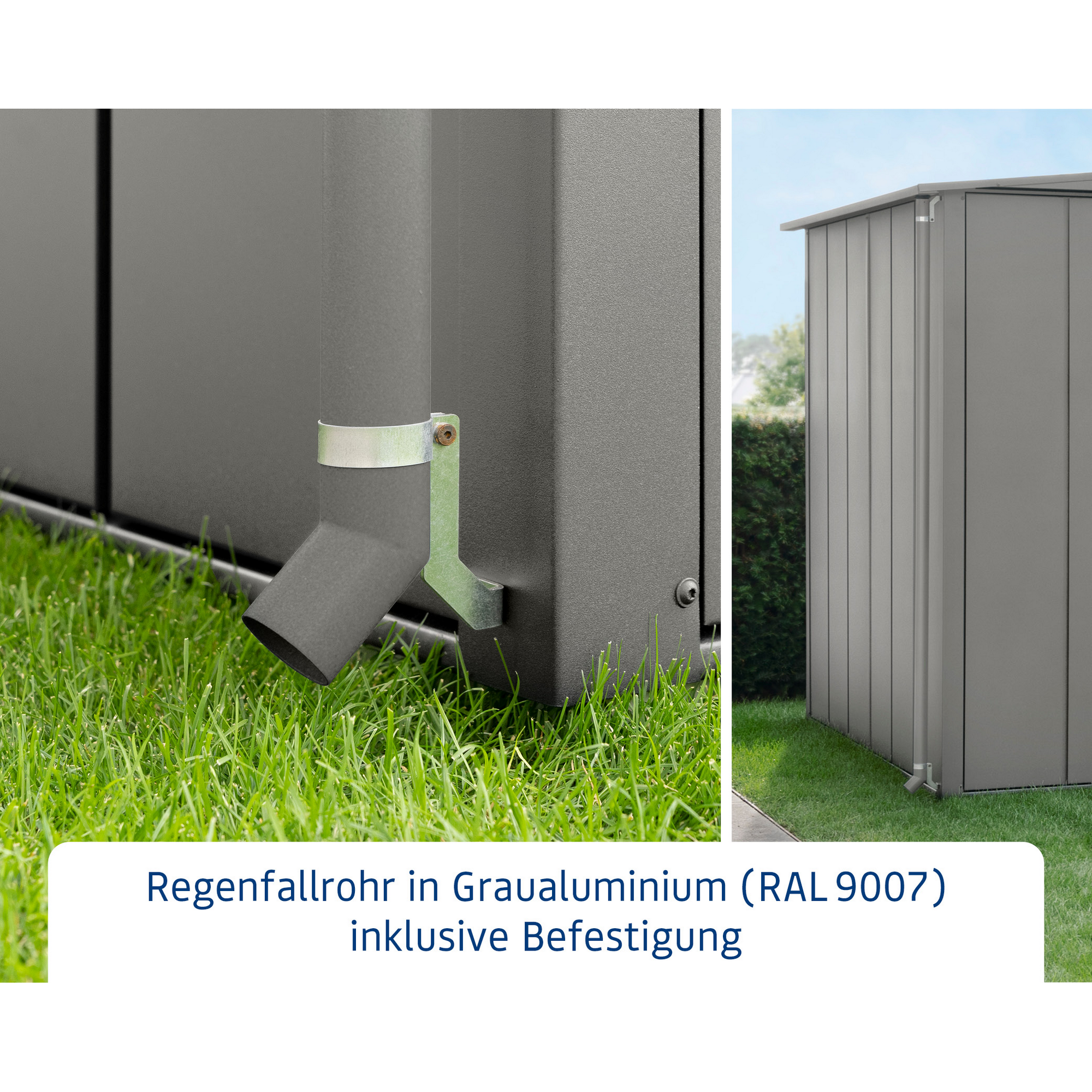 Regenfallrohr für Gerätehäuser graualuminium bis 7 m² + product picture
