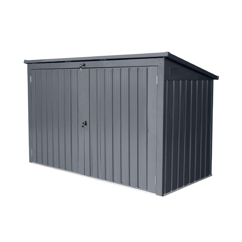 Graue Metall Mülltonnenbox für drei Tonnen