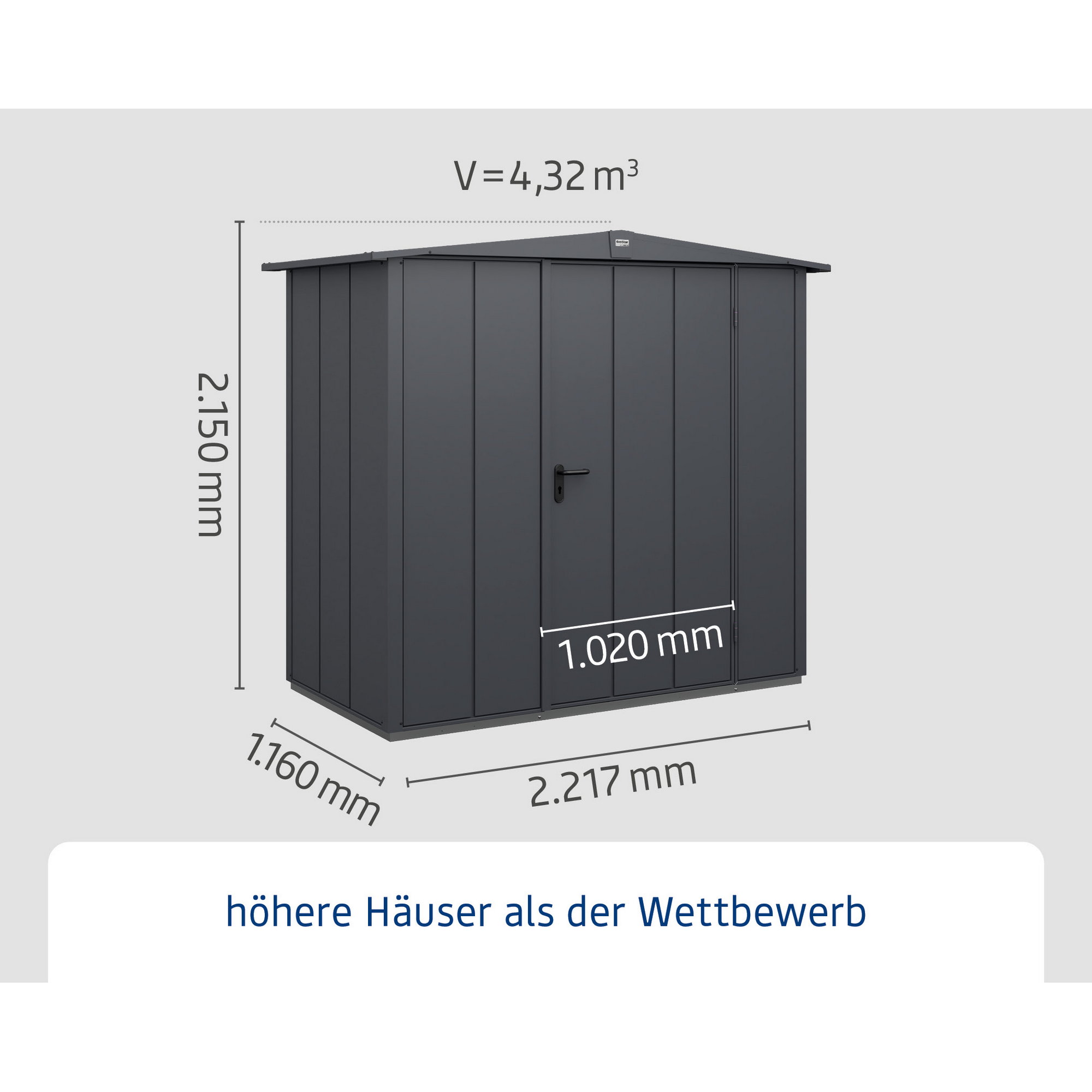 Anthrazitfarbenes Gartenhaus mit Maßen
