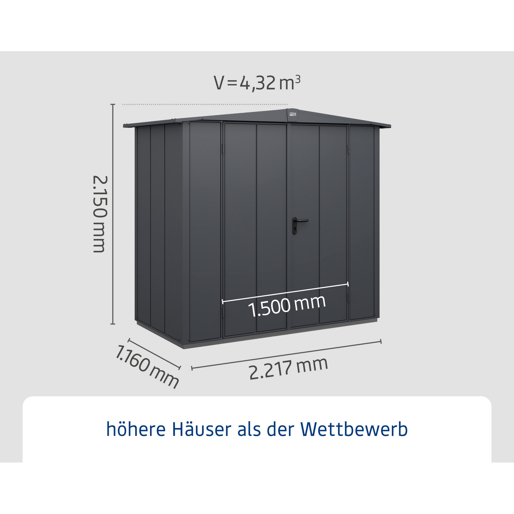 Gerätehaus aus Metall mit Maßen