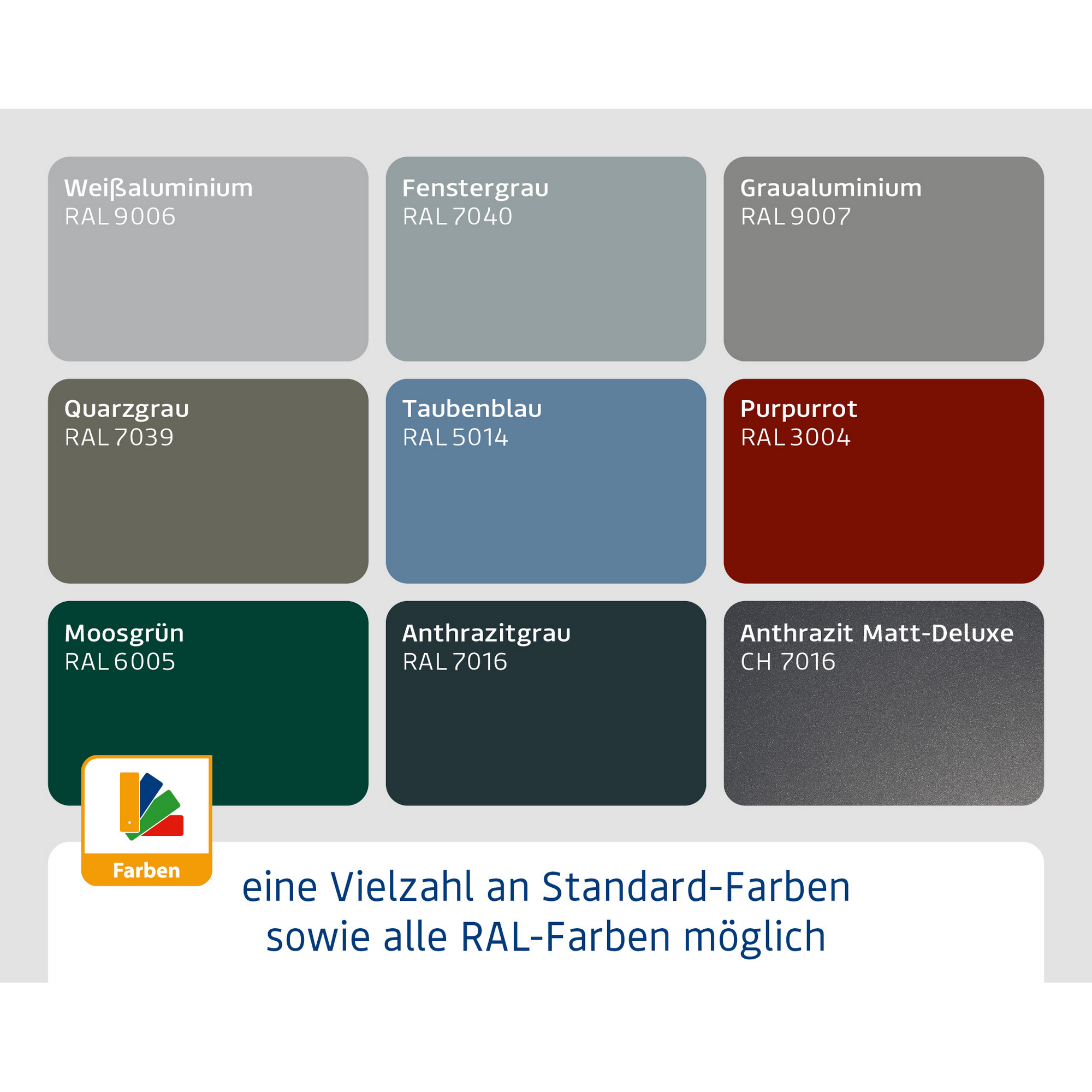 Farbpalette mit verschiedenen RAL-Farben