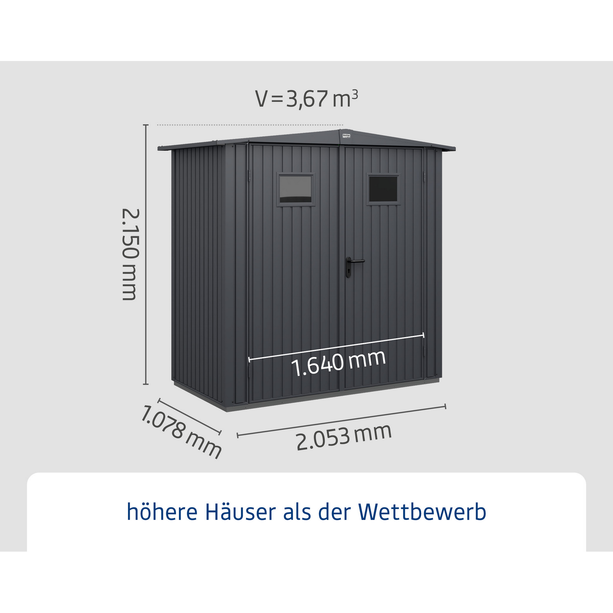 Gerätehaus 'Trend Typ 1' anthrazit matt 201,8 x 104,3 cm, mit Doppeltür und 2 Fenstern