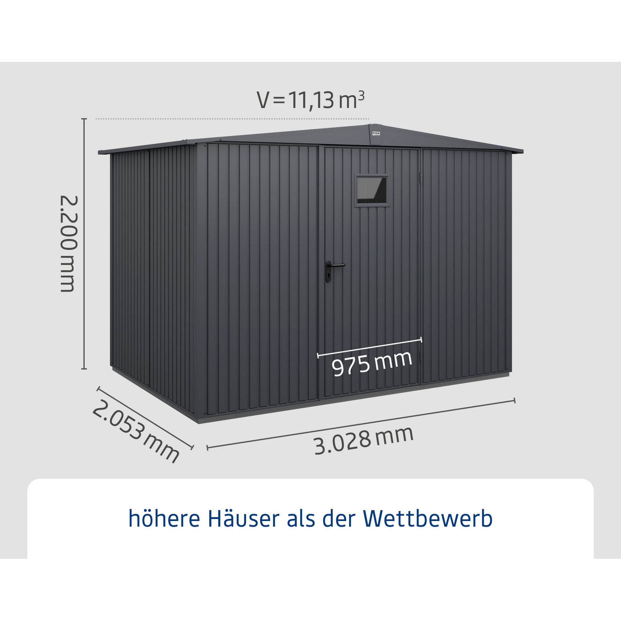 Gerätehaus 'Trend Typ 3' anthrazit matt 299,3 x 201,8 cm, mit Einzeltür und Fenster