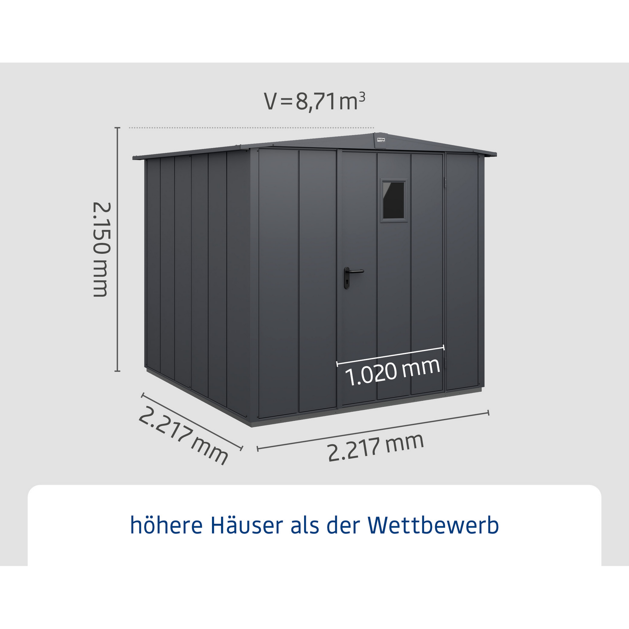 Gerätehaus 'Elegant Typ 2' anthrazit matt 218,2 x 218,2 cm, mit Einzeltür und Fenster