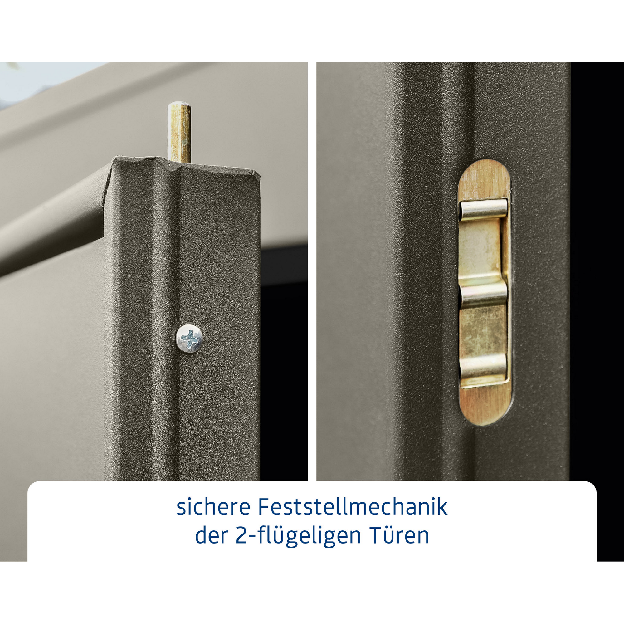 Sichere Feststellmechanik der zweiflügeligen Türen