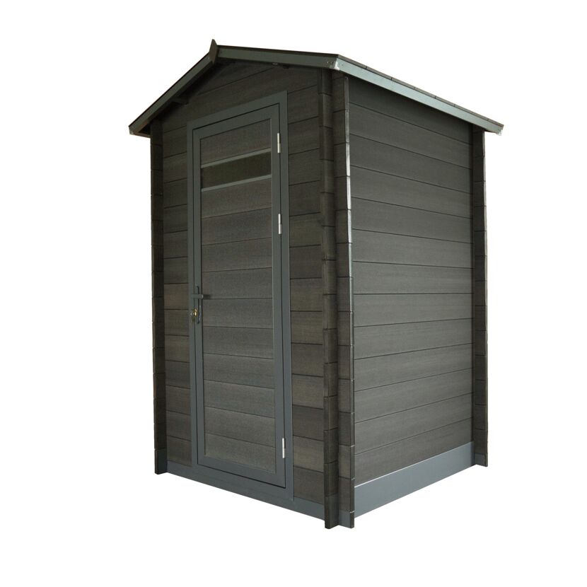 Kleines graues Gartenhaus aus WPC