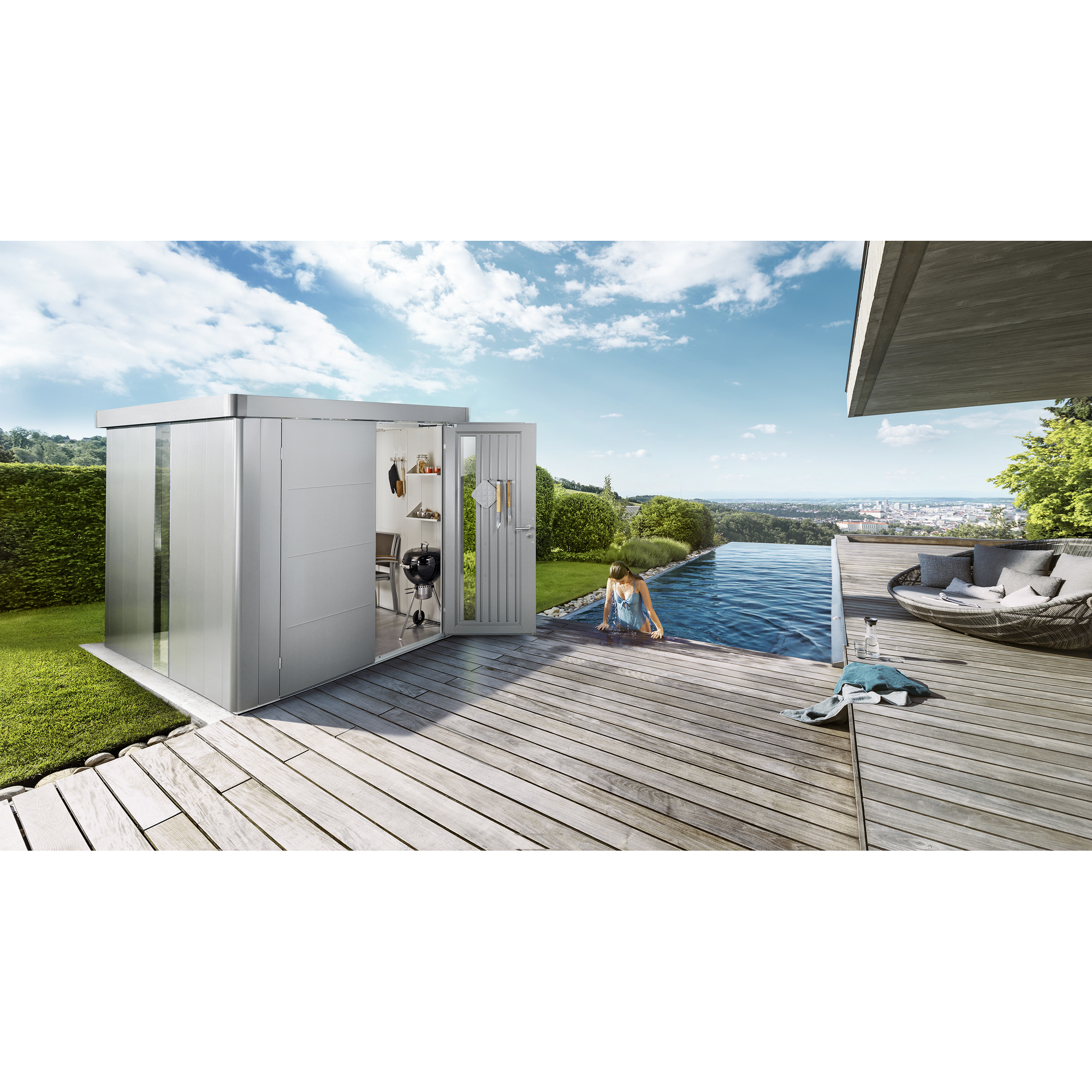 Gerätehaus 'Neo 3C' silber-metallic 292 x 292 cm mit Doppeltür