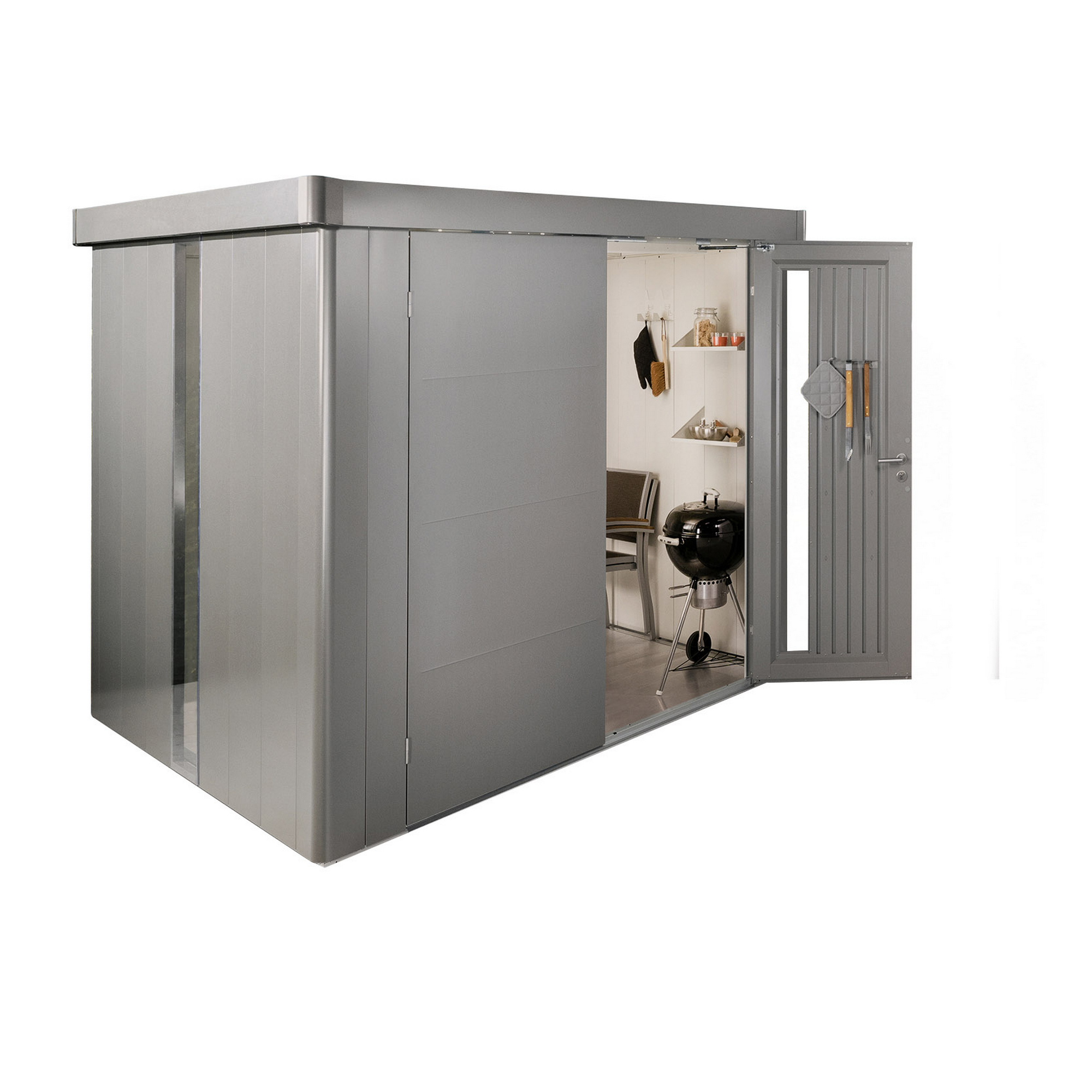 Gerätehaus 'Neo 4D' quarzgrau-metallic 348 x 348 cm mit Doppeltür
