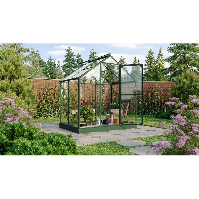 Gewächshaus Triton 2500 ESG smaragdgrün im Garten