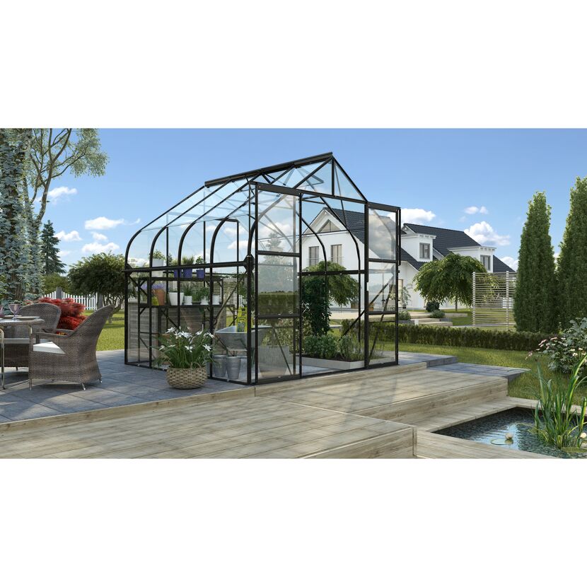 Gewächshaus Diana 6700 ESG schwarz im Garten