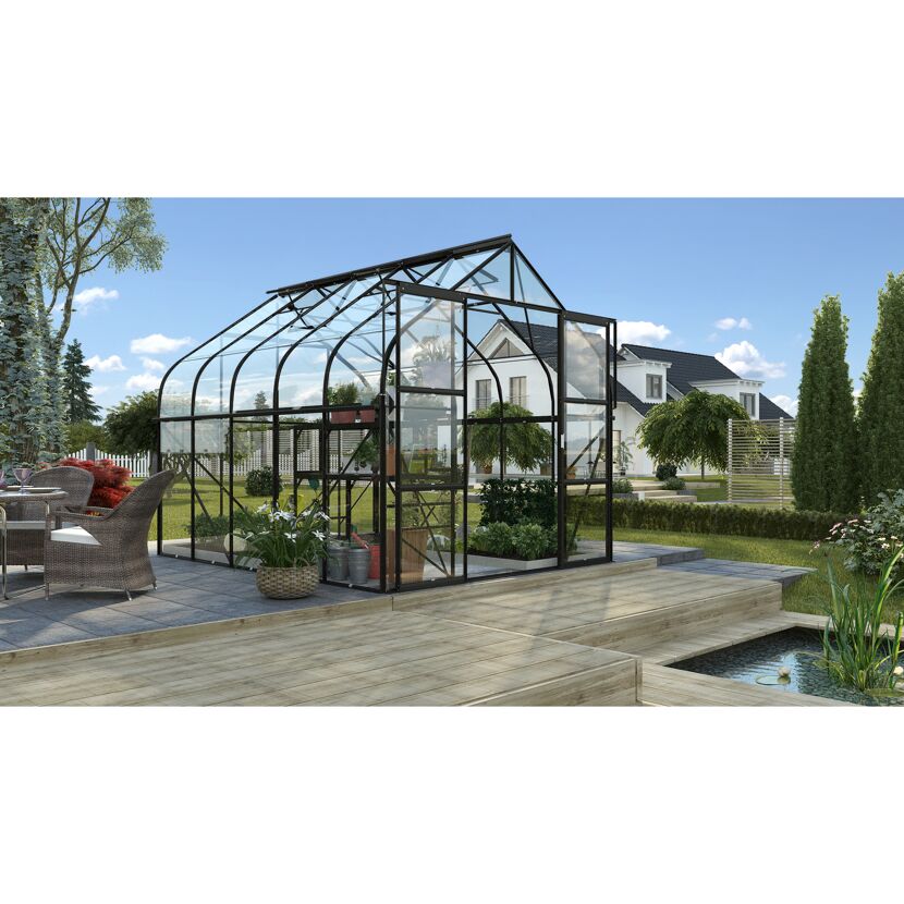 Gewächshaus Diana 8300 ESG schwarz im Garten