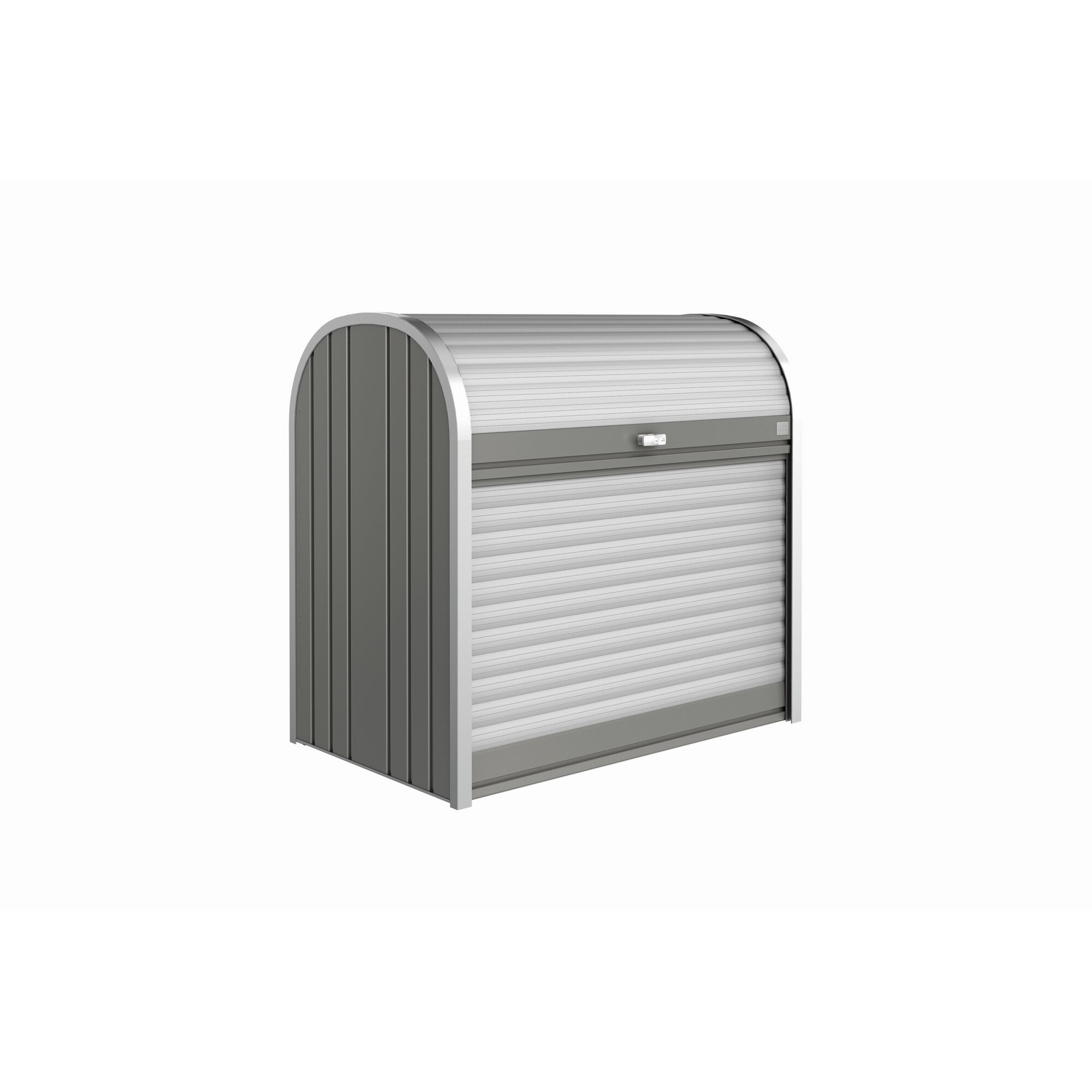 Grauer Metallschrank mit Rolltür